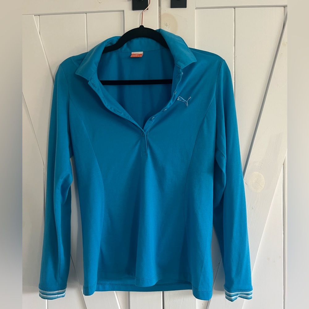 Puma Women's Blue Long Sleeve Collared Golf Shirt